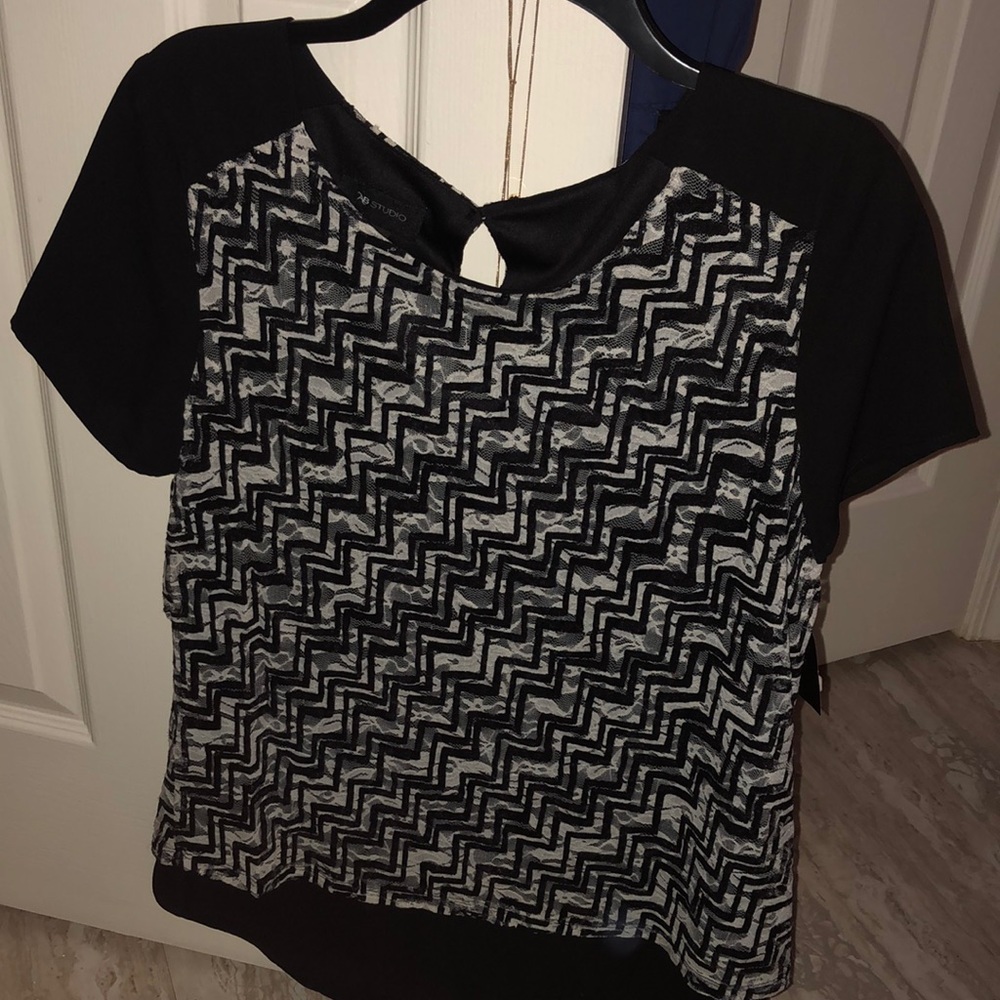 Black/white lace chevron top
